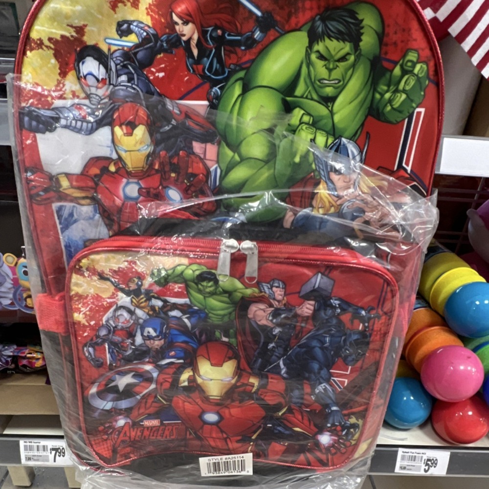 Marvel Avengers Kids Backpack with Lunch Bag Set Iron Man Hulk Thor A25114 NEW